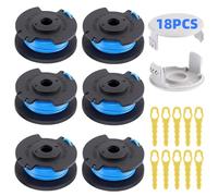 6Pcs Bobine Fil Coupe Bordure pour Ryobi One+ Rotofil Debroussailleuse AC14RL3A 18V 24V 40V Coupe Bordures Accessoires Rechange + 2 Couvercle + 10 Lames de Rechange Remplacements (Ø1.65mm, 3.4m)