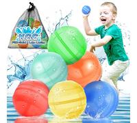 6Pcs Bombe a Eau Réutilisable, Ballon d'eau Reutilisable, Bombe à Eau Réutilisable, Ballon d'eau en Silicone, Avec un Sac en Filet, Jouet d'extérieur, Piscine, Bord de Mer