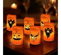 6PCS Bougies Décoratives Halloween, Bougie Led Halloween Sans Flamme Décor Citrouille, Décoration IntéRieure D'Halloween Automne, Orange Bougies D'ExtéRieur De FêTe D'Halloween à Piles Lumineux