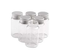 6pcs Bouteille en Verre Transparent de 50ml avec Couvercle en Aluminium Argenté, Bouteilles Décoratives Robustes et Ravissantes, Bouteille de Message, Échantillon Vide Peut