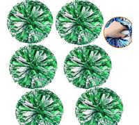 6pcs Cheerleading Pompons, Cheerleader Pompom, 35cm Pom Poms Cheerleading, Feuille Métallique Pom Poms Cheerleading avec Poignées Pour Danse Football Sport D'équipe Enfants Adultes (Vert+Argent)