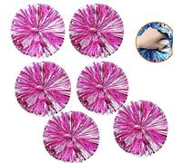 6pcs Cheerleading Pompons, Cheerleader Pompom, 35cm Pom Poms Cheerleading, Feuille Métallique Pom Poms Cheerleading avec Poignées Pour Danse Football Sport D'équipe Enfants Adultes (Rose+Argent)