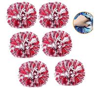 6pcs Cheerleading Pompons, Cheerleader Pompom, 35cm Pom Poms Cheerleading, Feuille Métallique Pom Poms Cheerleading avec Poignées Pour Danse Football Sport D'équipe Enfants Adultes (Rouge+Argent)
