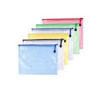 6pcs Chemise Paquet Portefeuille Pochette en PVC Zip Document Dossier/PVC School Office Magazine Document File Zippy Closure Folder Holder Bag-Noir,Bleu,Blanc,Juane,Vert,Rouge-A4