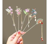 6pcs chinesische Haarstäbchen Vintage Haar Essstäbchen Tassel Haarstifte Hanfu Haar Zubehör für Frau Mädchen Haardekoration (B)