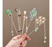 6pcs chinesische Haarstäbchen Vintage Haar Essstäbchen Tassel Haarstifte Hanfu Haar Zubehör für Frau Mädchen Haardekoration (D)