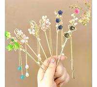 6pcs chinesische Haarstäbchen Vintage Haar Essstäbchen Tassel Haarstifte Hanfu Haar Zubehör für Frau Mädchen Haardekoration (E)