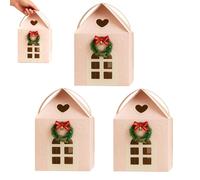 6PCS Christmas House Gift Boxes, Christmas Wonderland Cottage Gift Box - 3D Pop up Large House Shaped Paper Candy Box, Winter Festive Goodie Bags Decorations for Candies, Presents (Pink * 3PCS)