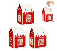 6PCS Christmas House Gift Boxes, Christmas Wonderland Cottage Gift Box - 3D Pop up Large House Shaped Paper Candy Box, Winter Festive Goodie Bags Decorations for Candies, Presents (Red * 3PCS)