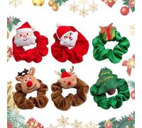 6PCS Christmas Plush Doll Hairband, Christmas Elk Santa Elastic Hair Scrunchies Hair Rope, Ponytail Holders Hair Ropes Hair Accessories, Xmas Party Favors Gifts for Women and Grils