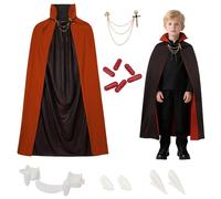 6Pcs costumes de vampire pour enfants, cape de vampire double face avec col 90 cm/120 cm, 3 types de crocs de vampiro, faux sang et broche, costume d'Halloween pour enfants, costumes Dracula,carnaval