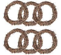 6PCS Couronne en rotin Naturel de Porte à Suspendre Pendentif Créatifs de Décoration de Fête Mariage Jardin Maison de Cuisine pour Les Créations et Décoration de Noël (Ronde-15CM)