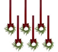 6PCS Couronnes Noël, 30cm Mini Couronne Noël, Couronne Sapin Nor Folk Artificiel avec Ruban Velours Rouge, Anneaux Suspension pour Petites Couronnes, pour Décoration Fenêtres, Portes Et Mur