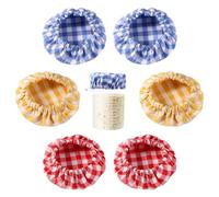 6pcs Couvercle en Tissu, Coton à Carreaux, Pot de Démarrage au Levain Élastiques Housse de Couvercle en Tissu Réutilisable Housse de Bol à Levain pour Bouche de Pot de 7,62 à 10,16cm