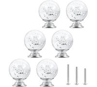 6pcs Crystal Glass Clear Bubble Wardrobe Door Handle Drawer Knob Ball Shape with Silver Base for Wardrobe Dresser in Bathroom Kitchen Office etc