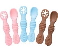 6pcs Cuillère bébé silicone souple BPA libre aspect lisse nourrir bleu ciel rose marron
