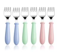 6PCS Cuillere Bebe, Witbicg Fourchette Bebe, Cuillère Bebe Nourrir Le Bébé, Augmenter l'Appétit, l'Enthousiasme Et Le Plaisir De Manger Ménagère En Métal Avec Poignées Rondes Lave-Vaisselle (B)