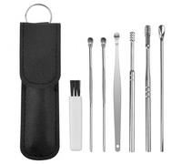 6Pcs Cure-Oreilles, Cérumen Curette d’Argent, Cuillère à Oreille en Acier Inoxydable, Ear Pick, Cure-Oreilles Nettoyeur avec un Etui en Cuir Noir pour Adultes Enfants