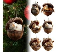 6PCS Décorations Animaux De La Forêt en Glands Ornements De Noël Animaux en Acrylique 2D Pendentifs Animal en Pommes De Pin Décorations pour Le Sapin De Noël D'entrée Salon Chambre Escalier