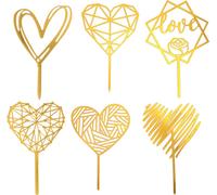 6PCS Décorations Cake Toper Or en forme de coeur pour Cupcake Anniversaire Célébration Mariage Anniversaire