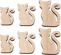 6pcs découpe de chat en bois 3 tailles exquis non vernis inachevé découpes de bois pour le bricolage Craft Pet Party décoration