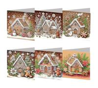 6PCS Diamond Art Christmas Cards, DIY Diamond Painting Greeting Card Set Xmas Pattern Rhinestone Art Mosaic Postcards Diamonds Handmade Cards for Xmas Thanksgiving/Birthdays