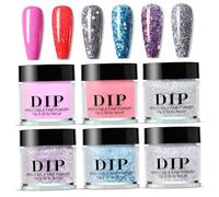 6pcs Dip Powder 6 couleurs en acrylique Piche de trempette à ongles Pas de lampe UV/LED requise Kit bricolage à séchage séchage pour les débutants pour les débutants Manucure