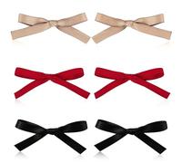6pcs Doux Pince à Cheveux avec Noud, Couleur Unie Mignon arc de Cheveux Kawaii Barrette Noud avec Pinces Crocodile Petite Pince à Cheveux Noud pour Filles Femmes (Rouge, kaki et Noir)