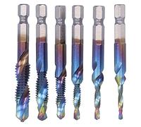 6Pcs Ensemble Bleu Spirale Robinet Foret Kit Haute Vitesse en Acier De Forage Taraudage Bits Système Britannique pour Bois Métaux Mous