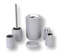 6Pcs Ensemble D'accessoires De Salle De Bain Kit Ensemble De Bain 6 Pièces De Brosse De Toilette De Bain Distributeur Savon Poubelle Porte-Brosse à Dents Plateau Savon Tasse Rince-Bouche pour (Gris)