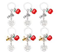 6pcs Ensemble de Porte-Clés d'Appréciation Enseignants, Porte-Clés en Forme Cour avec Pendentif Mignon Pomme Abeille Fleur Hibou Cadeaux de Noël de Saint-Valentin et Fête des Enseignants