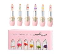 6PCS Flower Jelly Lipstick Set lip gloss Set Colour Changing Lip Gloss with Real Flower Petals, Long-Lasting Moisturizing Lipstick Makeup Set