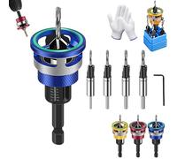 6PCS Foret Fraisoir avec Butée, Jeu de Forets à Chanfreiner, avec Tige Hexagonale 1/4", Perçage de Précision pour le Travail du Bois (Bleu)