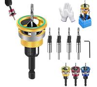 6PCS Foret Fraisoir avec Butée, Jeu de Forets à Chanfreiner, avec Tige Hexagonale 1/4", Perçage de Précision pour le Travail du Bois (Jaune)