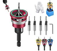 6PCS Foret Fraisoir avec Butée, Jeu de Forets à Chanfreiner, avec Tige Hexagonale 1/4", Perçage de Précision pour le Travail du Bois (Rouge)