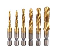 6Pcs Foret Taraudeur M3-M10, Kit de Taraudage Métrique HSS Revêtement Titane, Tarauds et Filetés à Tige Hexagonale 1/4", Foret Combiné 3-en-1 pour Perçage et Ébavurage sur Métal, Aluminium, Bois