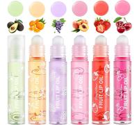6pcs Fruity Flavors Rolling Ball Lip Oil Set,Fraise Orange Avocat Cheery Peach Glossy Lip Gloss,Brillant À Lèvres Transparent Pour Lèvres Sèches Et Gercées