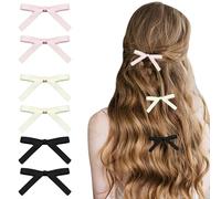 6pcs Hair Clips Accessories nœuds à cheveux pour femmes, pinces à cheveux en ruban de satin, pinces crocodile en métal, rubans de couleur unie accessoires jolie pince à cheveux en ruban longues