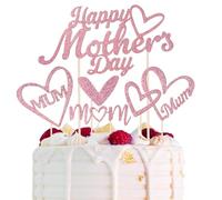 6pcs Happy Mother's Day Décoration de Gâteau Cake Topper Bonne Fête des Mères Cœur Or Rose Cupcake Topper à Paillettes Joyeux Anniversaire Maman Personnalisée Décoration pour Anniversaire Fête