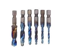 6PCS Hex Shank nation Tap Set, Spiral Flute Drill Taps, Speed Steel Thread Tap Tool with Ti Coating, 3 in 1 for Drilling Tap Chamfe, Industrial Repair Wood Psing (Couleur plaquée)