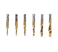 6Pcs High Speed Steel Hex Shank Drill Bits | Spiral Notch Design for Enhanced Cooler Drilling | M3 - M10 Tap Chamfer for Metal/Wood/Plastic | 1 / 4in Hex Shank Fits Most Drills