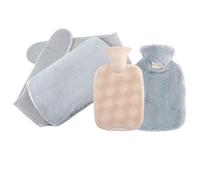 6PCS Hot Water Bottle with Plush Cloth Cover Belt Winter Hand Foot Abdomen Warmer Reusable PVC Bag Pouch 1000ml Pour Ventre Cou(Grey)