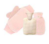 6PCS Hot Water Bottle with Plush Cloth Cover Belt Winter Hand Foot Abdomen Warmer Reusable PVC Bag Pouch 1000ml Pour Ventre Cou(Pink)