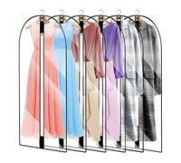 6PCS Housses de Vêtements avce Zip, 60CMX140CM Voir à Travers Anti Poussière Etanche Mite Humidité, Anti-Poussière Housses de Protection pour Chemise Costumes Manteaux Clothes Covers Sac de Vêtement