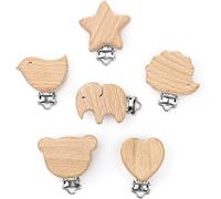 6pcs Kit Attache Tétine Bois Naturel,Pince Attache Tetine,Animal Sucette Clip Bébé, Materiel Attache Sucette En Bois Accroche Tetine Personnalisé Fille Garçon