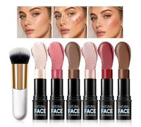 6PCS Kit Fard À Joues En Stick,De Maquillage En Bâton De Contour Avec Pinceau,Contour & Highlighter & Blush Makeup Stick Set,Les Bâtons de Maquillage Hydratants pour La plupart Peau