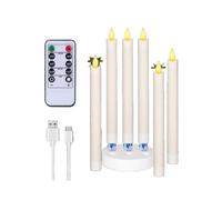 6Pcs LED Taper Candles, Rechargeable Flameless Taper Candles with Charging Station & Remote, 3D Flame Flickering