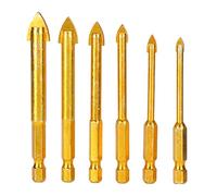 6Pcs Maçonnerie Forets Ensemble D'or En Acier Au Carbone YG6 Alliage Forets En Verre Bit 1/4in Hex Tige Carrelage En Céramique Verre Kit de Forage