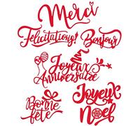 6PCS Matrice de Découpe en Acier au Carbone Scrapbooking Gaufrage Décoration Bricolage Outil Pochoir Découpage Mots Français DIY pour Fête Anniversaire Noël Félicitation Bonjour Merci