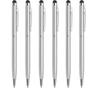 6pcs Metal Stylus Pen Ballpoint Pen 2 in 1 Universal Retractable Ink with Stylus Tips for All Capacitive Touch Screen Device, Silver